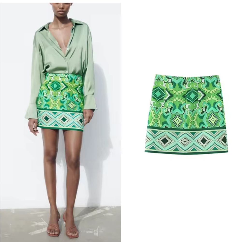 Zara Green Mini Pencil Skirt